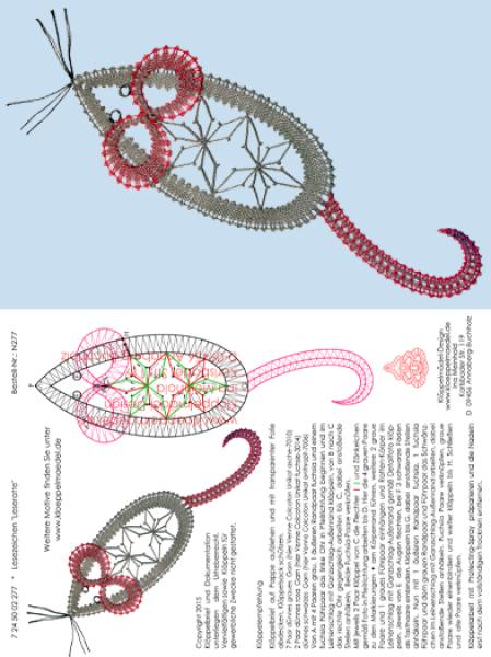 277 Klöppelbrief Lesezeichen „Leseratte“